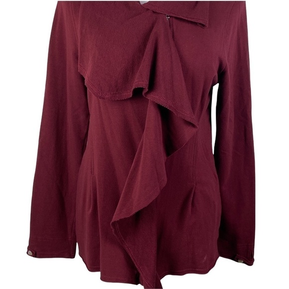 Meesh & Mia Burgundy Wine Shawl Waterfall Neckline Full Zip Blouse Women's M - Picture 5 of 12